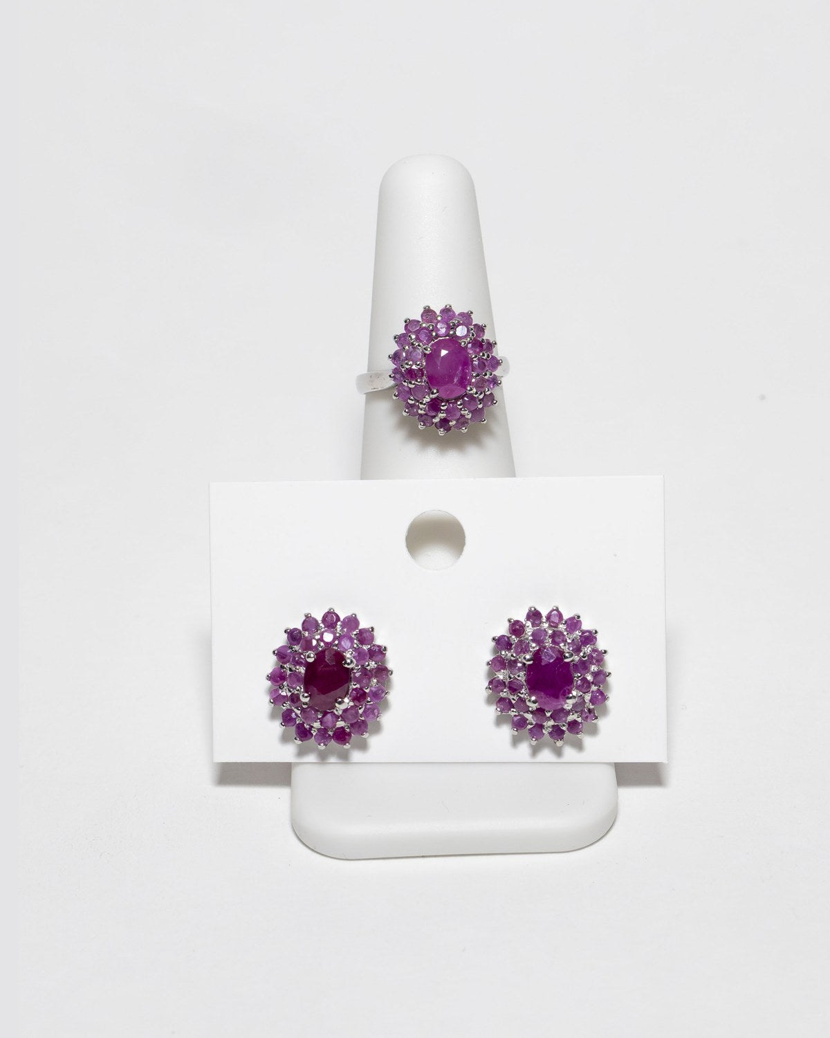 Ruby cluster ring and earring set