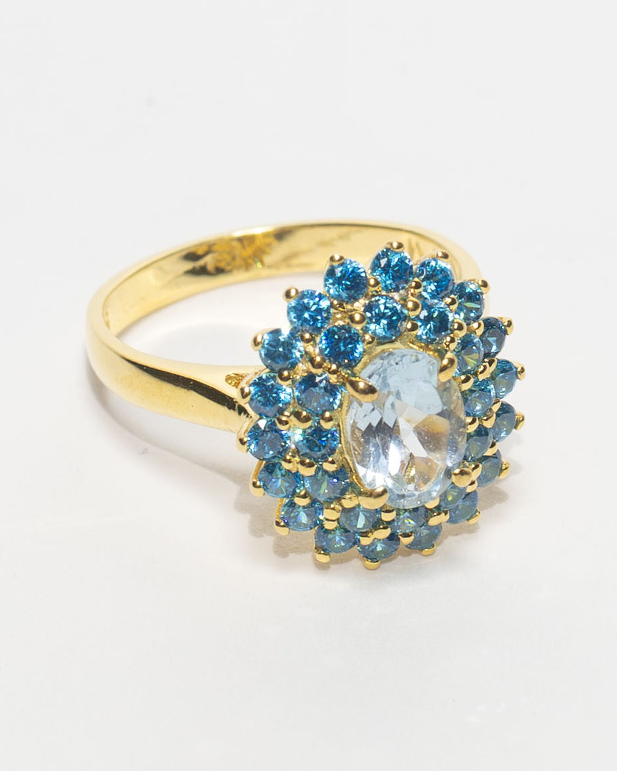 Blue topaz cluster ring in 18k gold over sterling