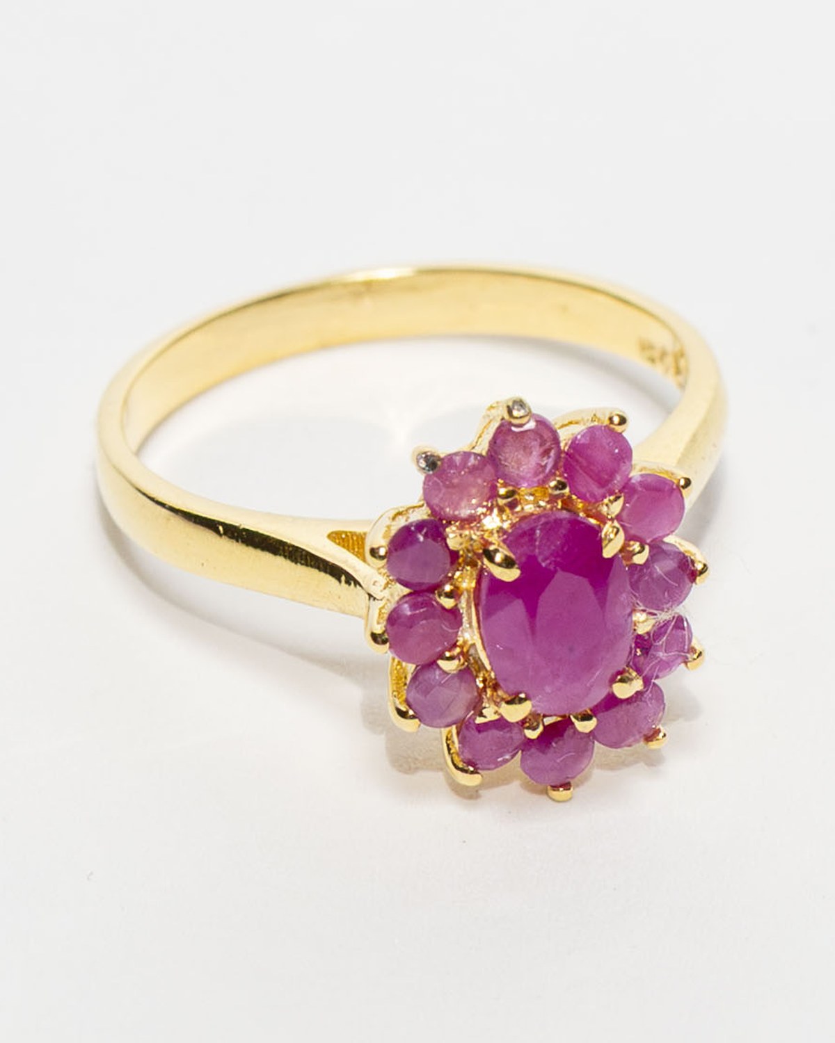 Ruby cluster ring in 18k gold over sterling