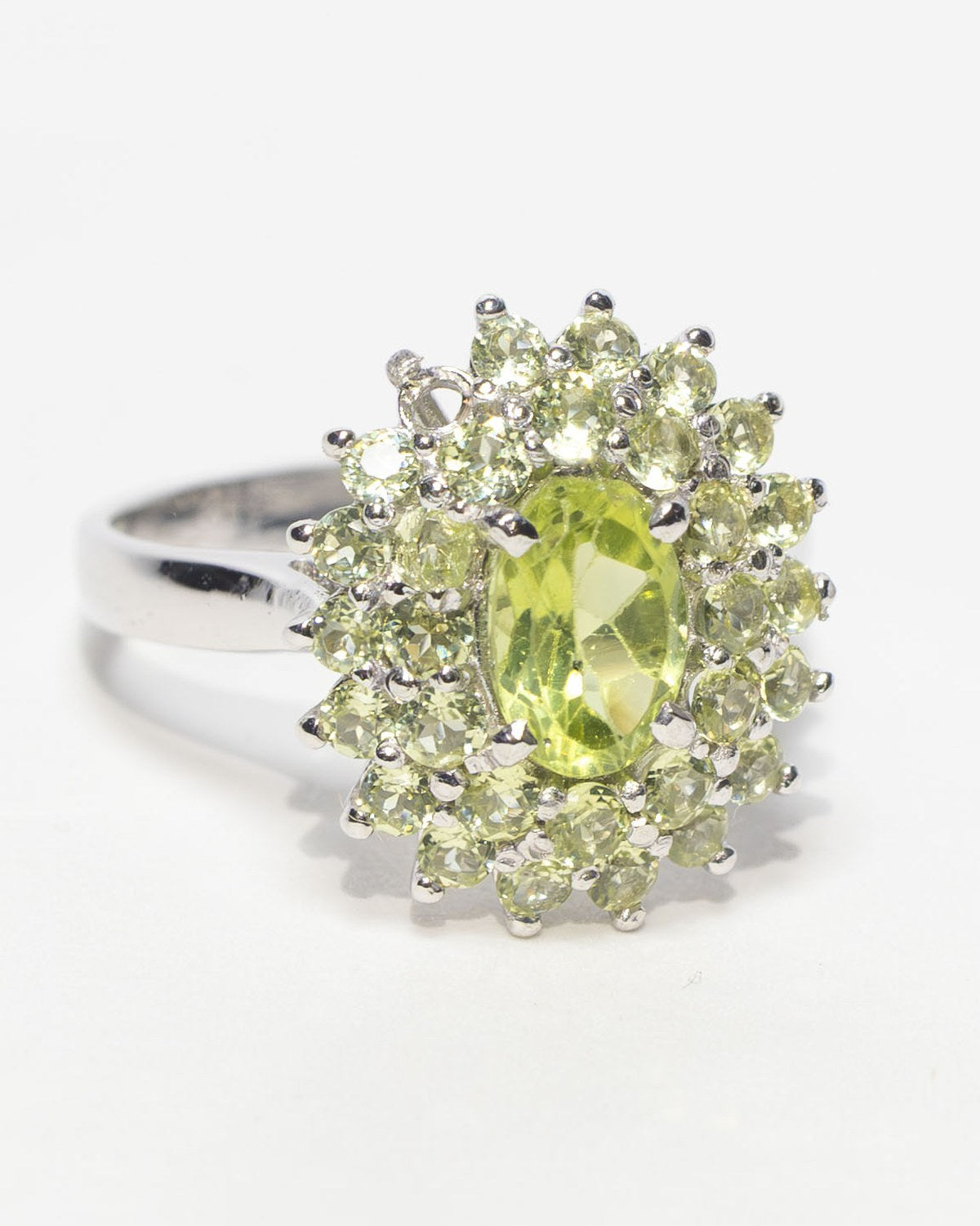 Peridot cluster ring in sterling silver