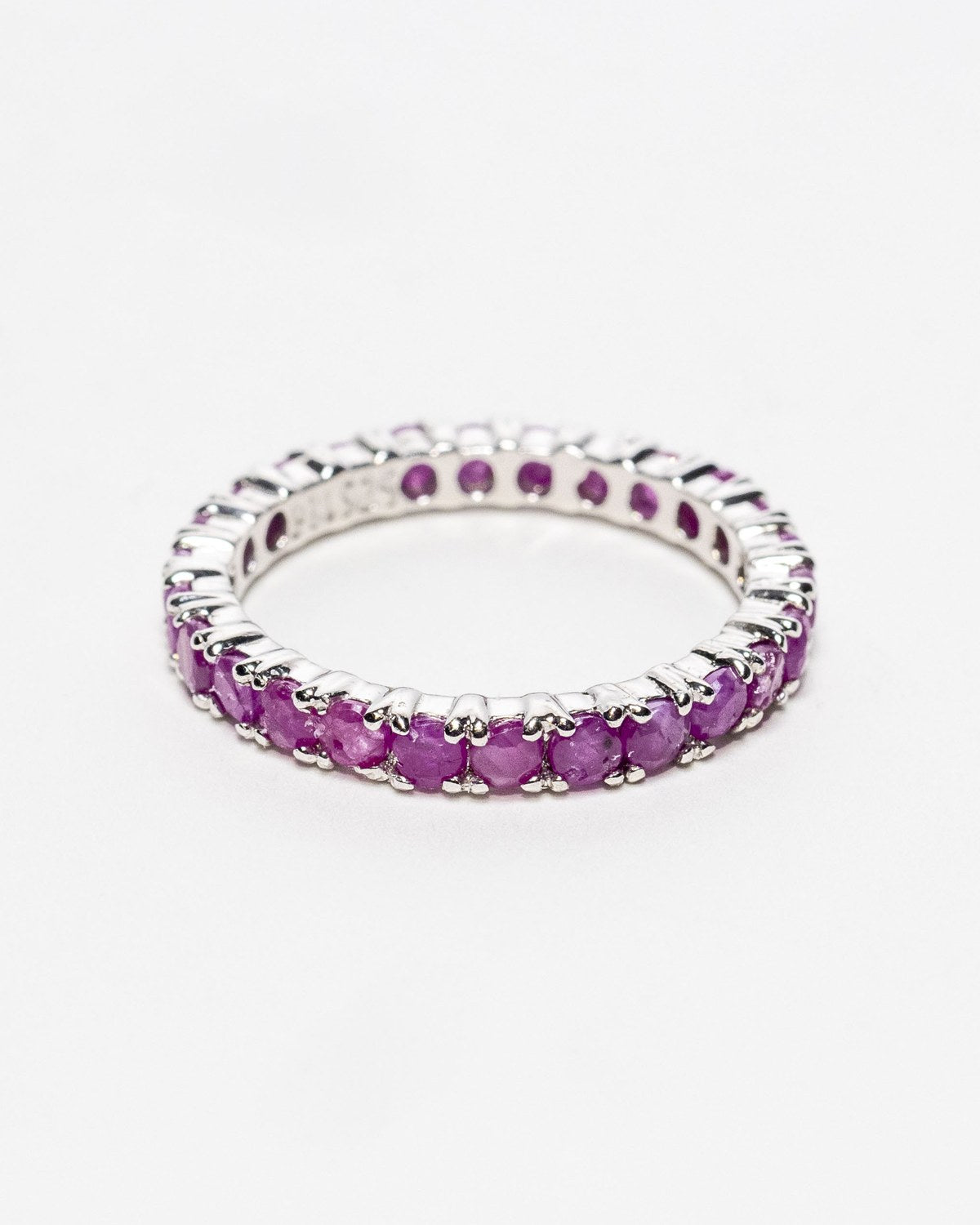 Ruby eternity band in sterling silver