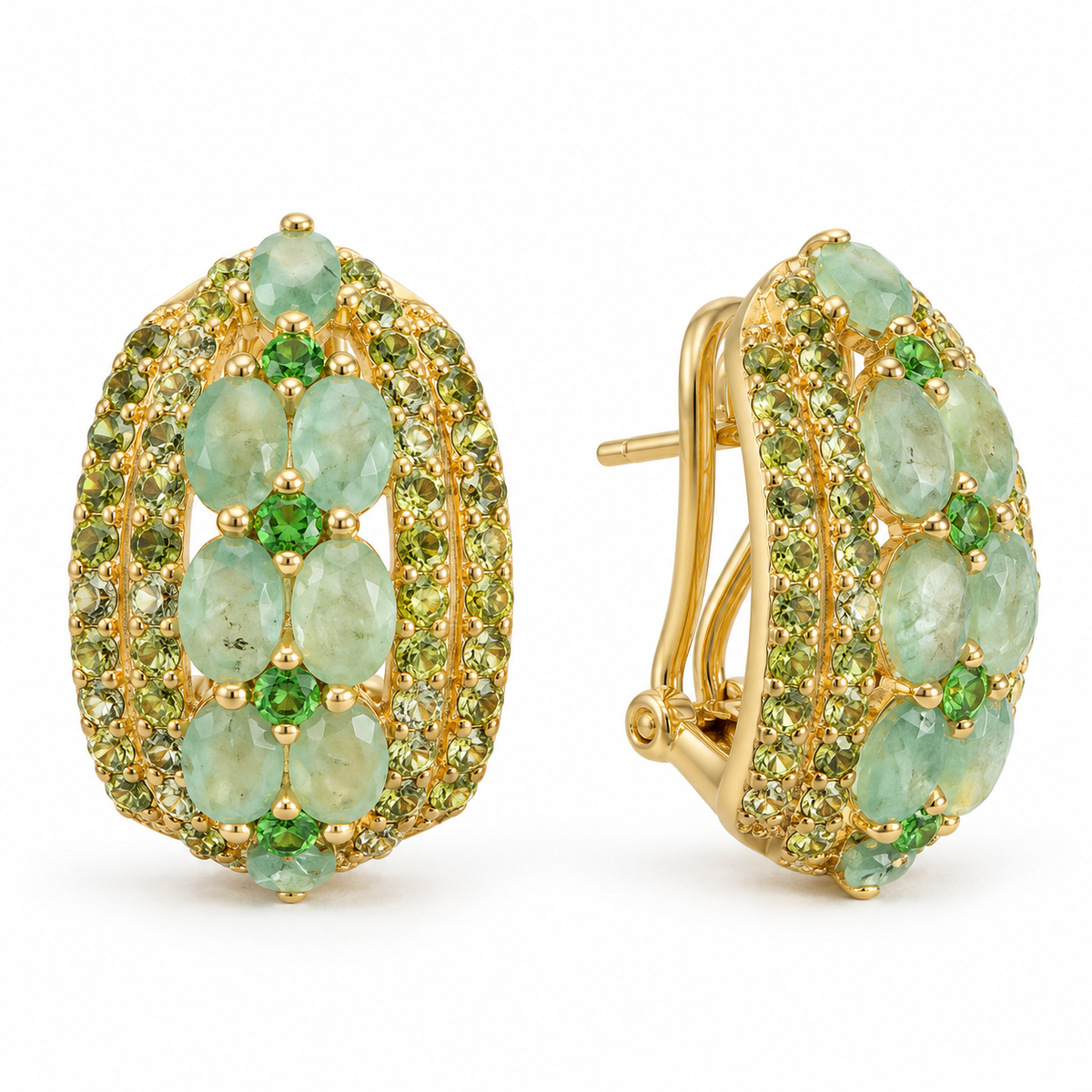 Emerald and chrome diopside earrings in gold over sterling silver