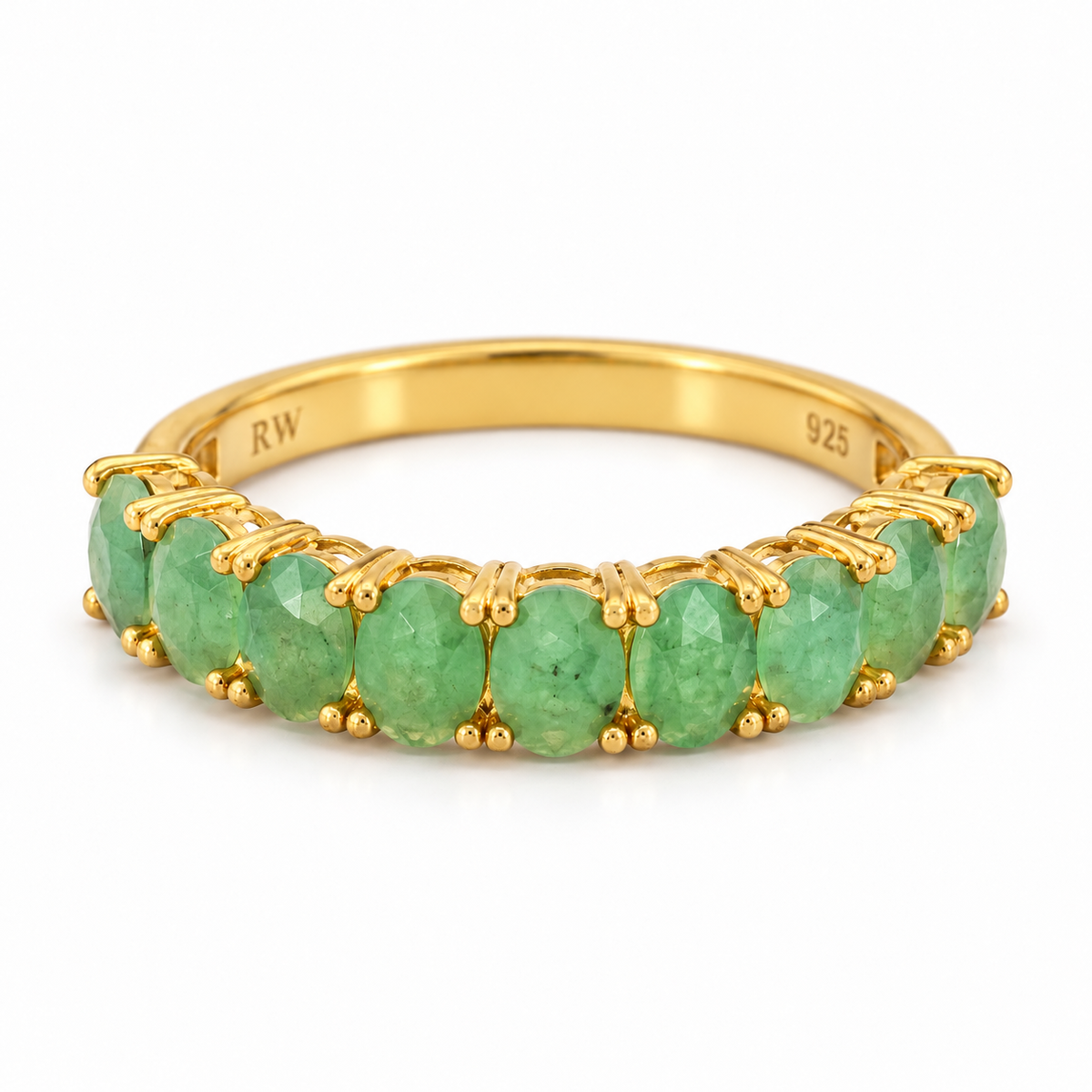 Emerald 1/2 eternity band in 18k gold over sterling silver
