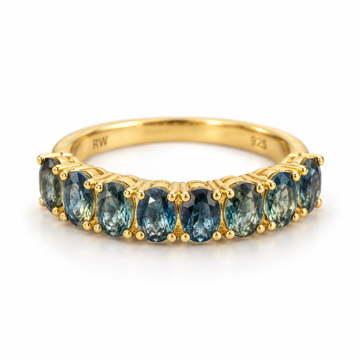 Sapphire 1/2 eternity band in 18k gold over sterling silver