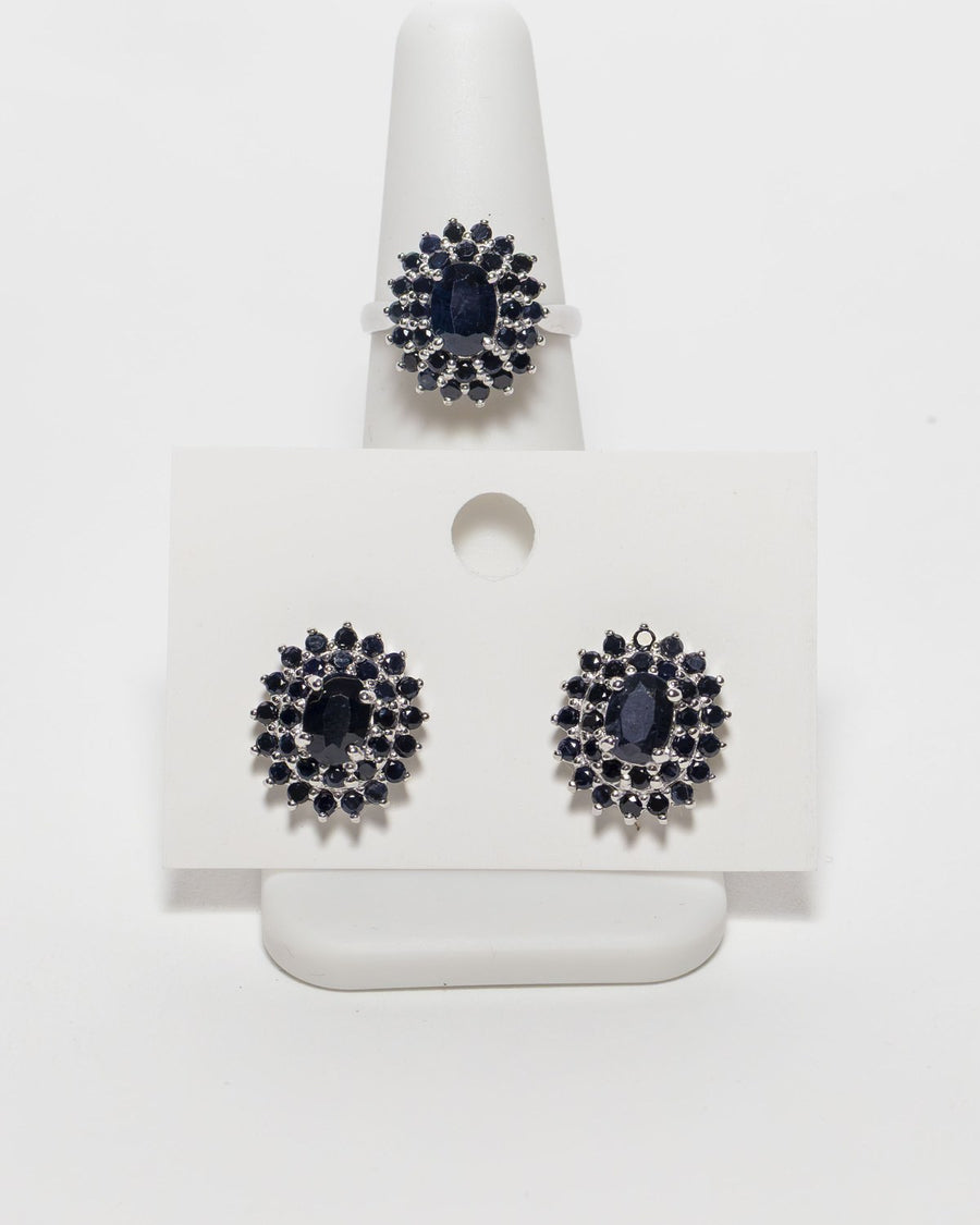 Sapphire cluster ring and earring set