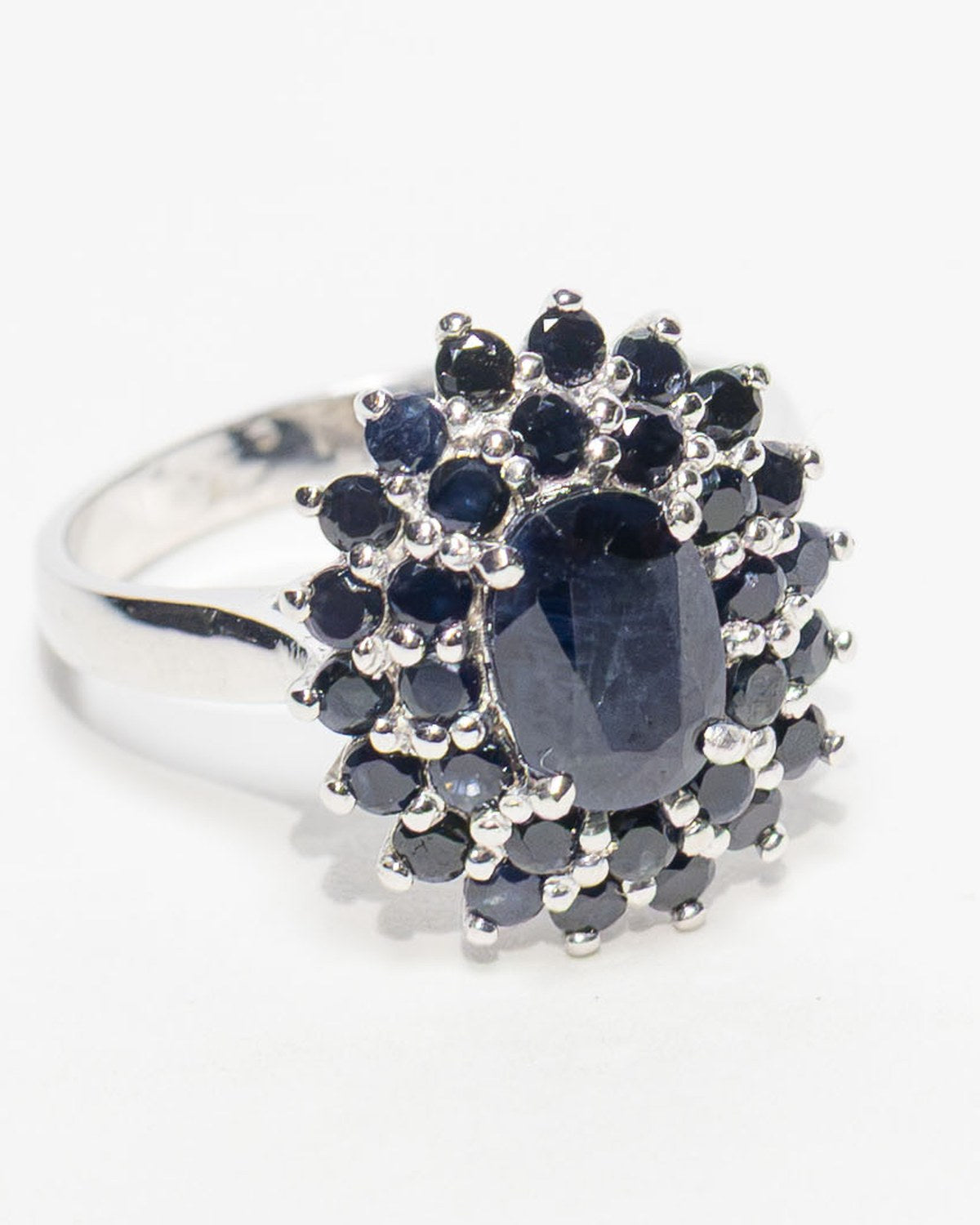 Sapphire cluster ring in sterling silver