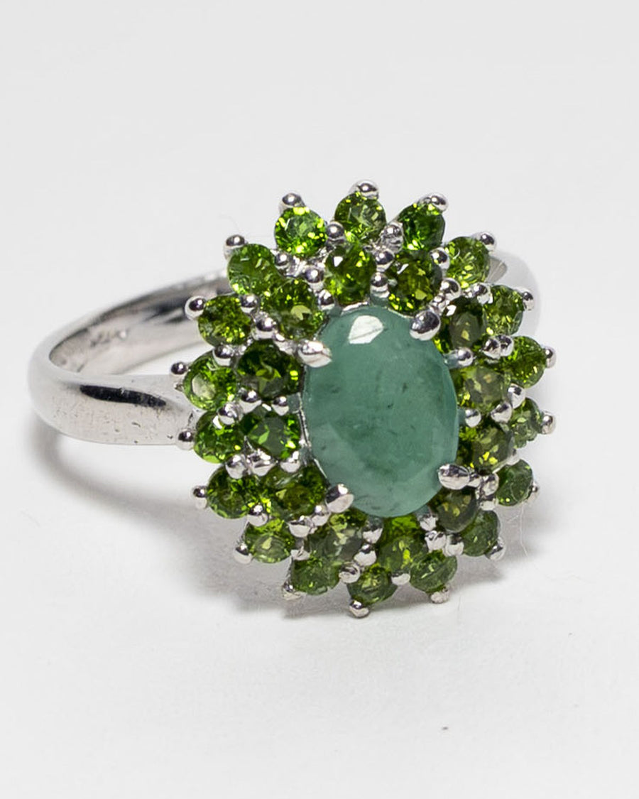 Emerald cluster ring in sterling silver