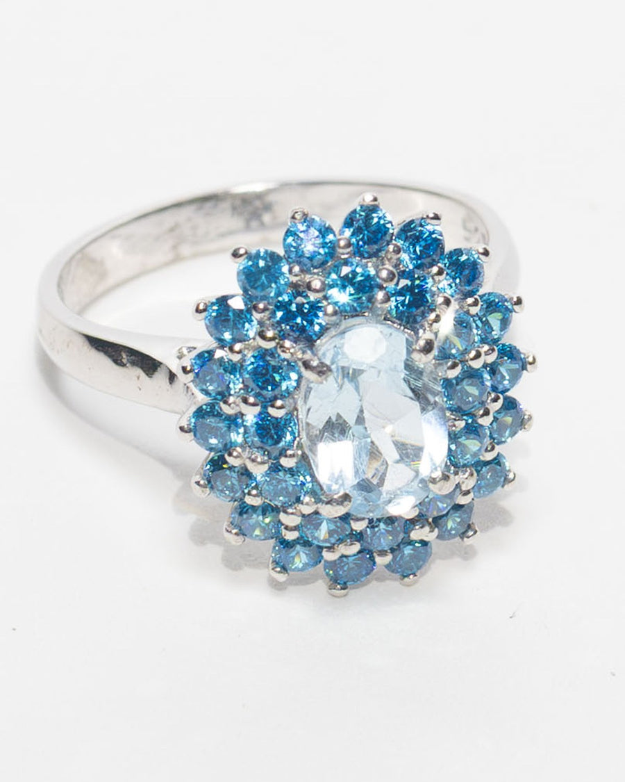 Blue topaz cluster ring in sterling silver