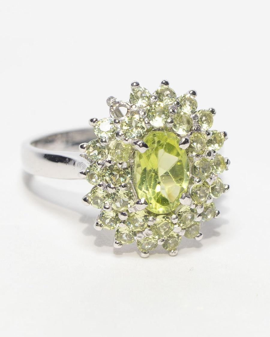 Peridot cluster ring in sterling silver