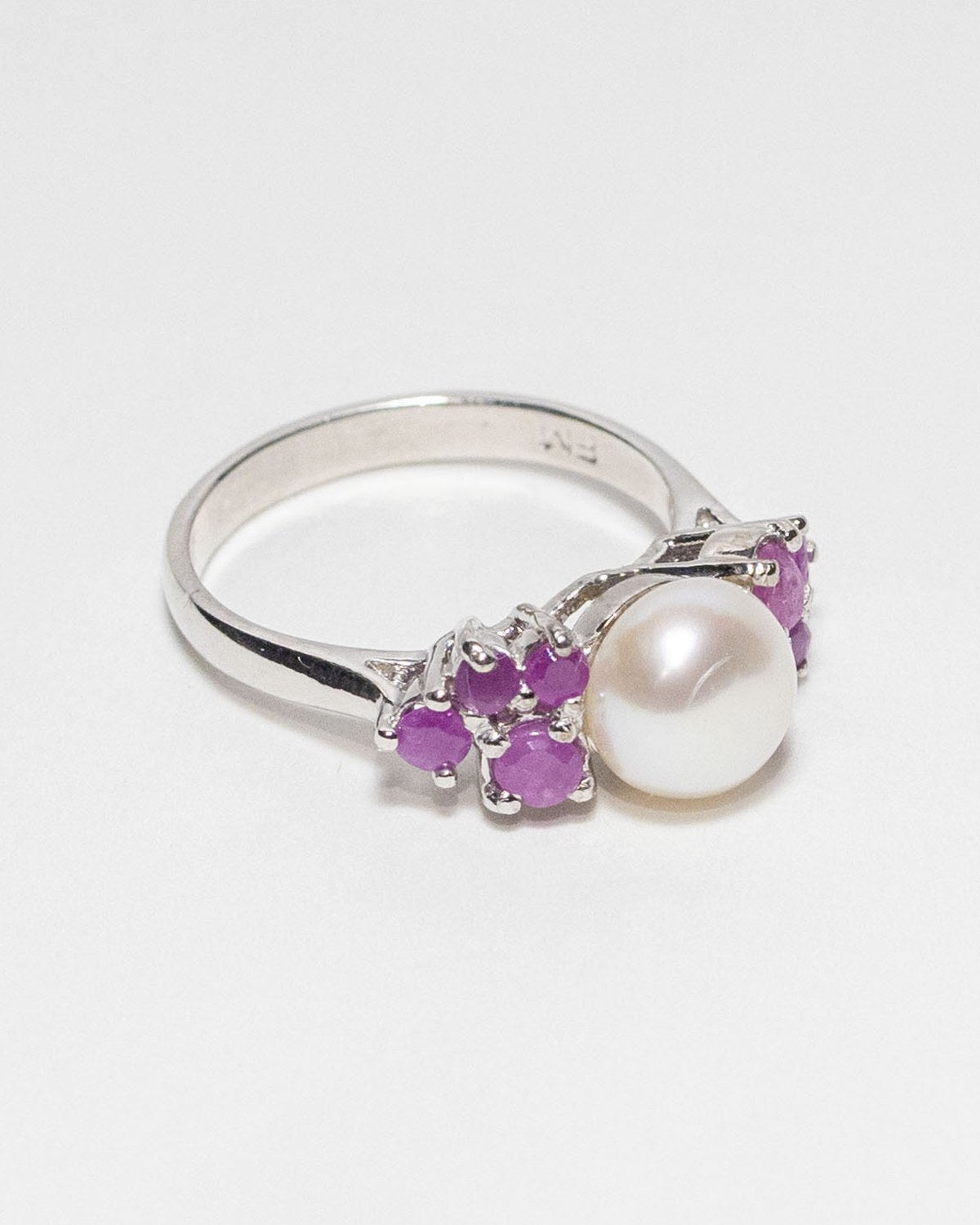 Pearl and ruby ring in sterling silver