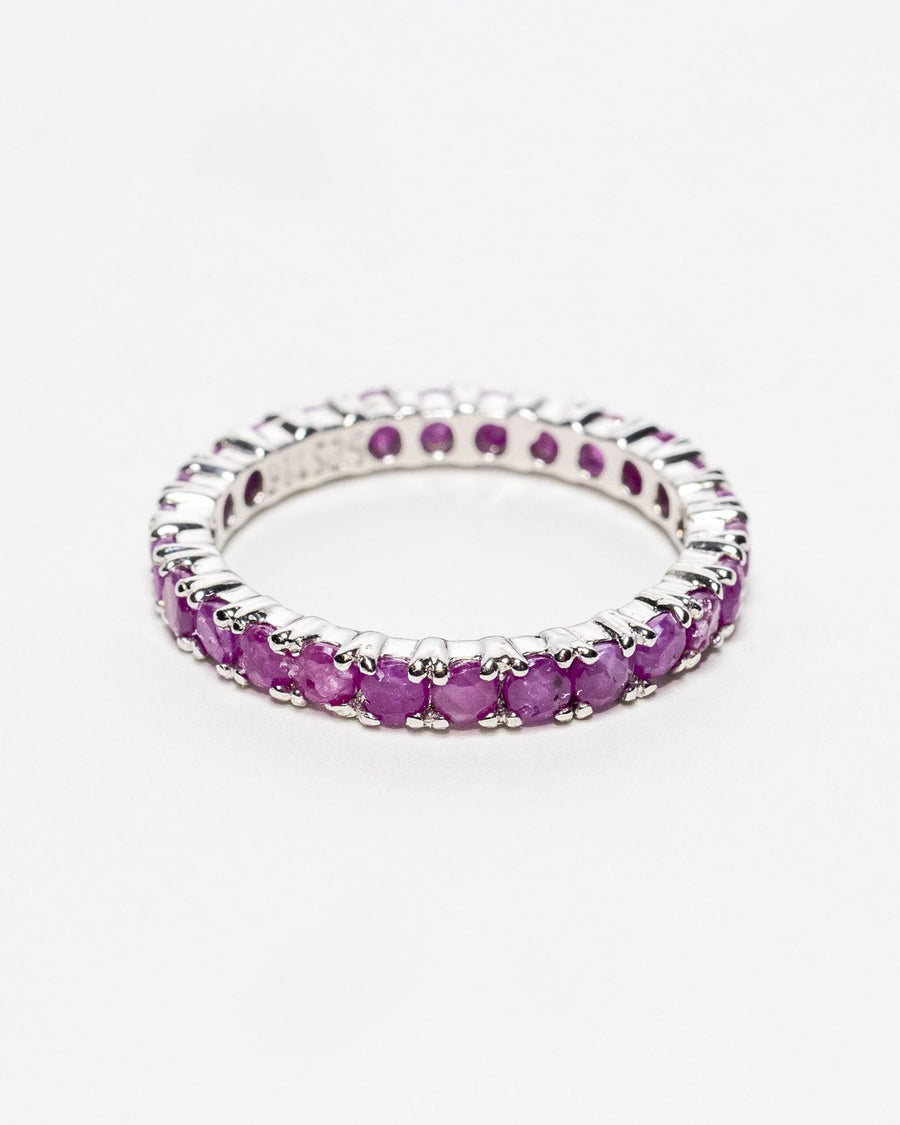 Ruby eternity band in sterling silver