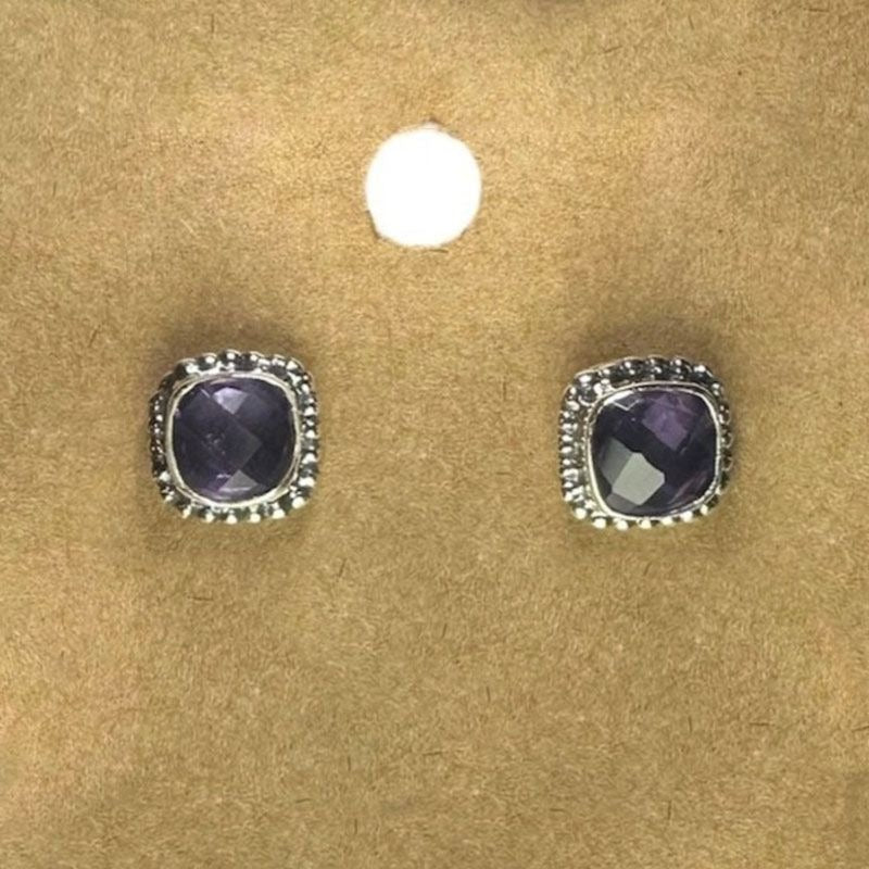 Sterling Silver Amethyst Gemstone Stud Earings