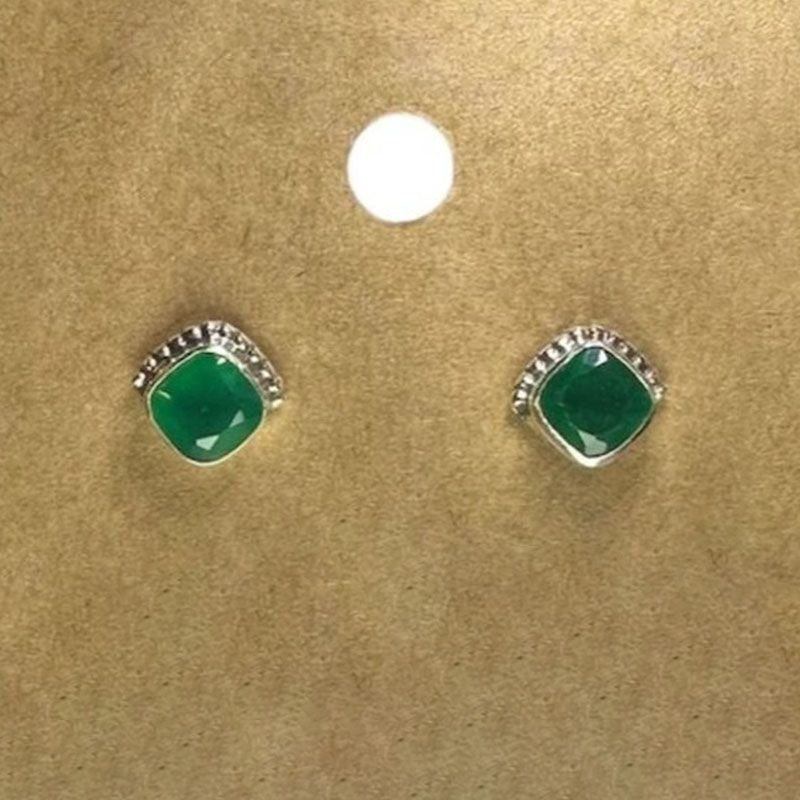 Sterling Silver Emerald Chrysoprase Gemstone Stud Earings