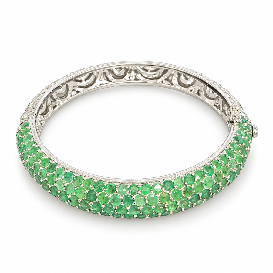 Emerald bangle in sterling silver