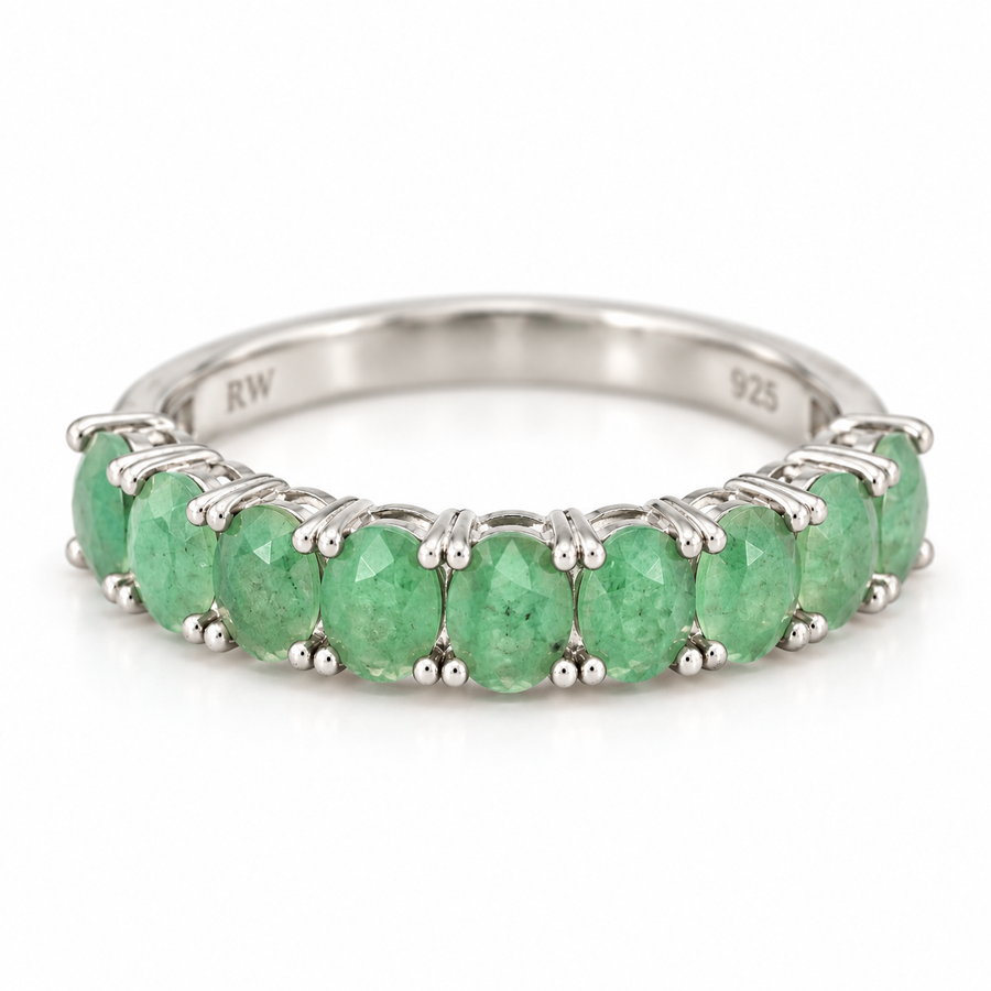 Emerald 1/2 eternity band in sterling silver