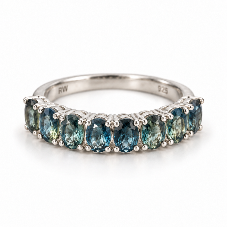 London blue topaz 1/2 eternity band in sterling silver