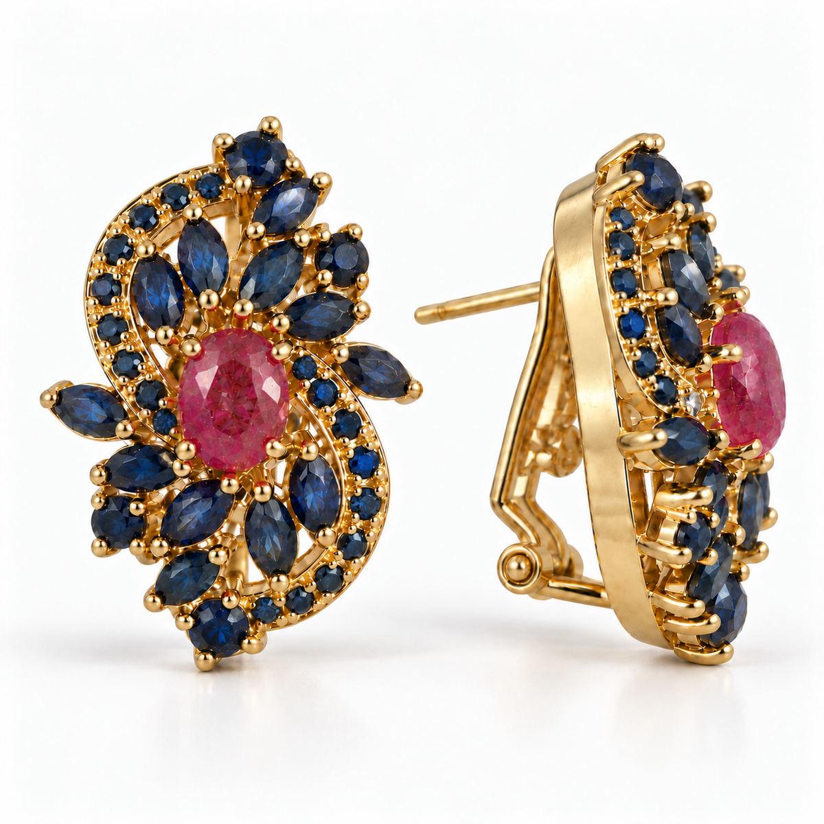 Ruby and sapphire earrings in gold over sterling silver