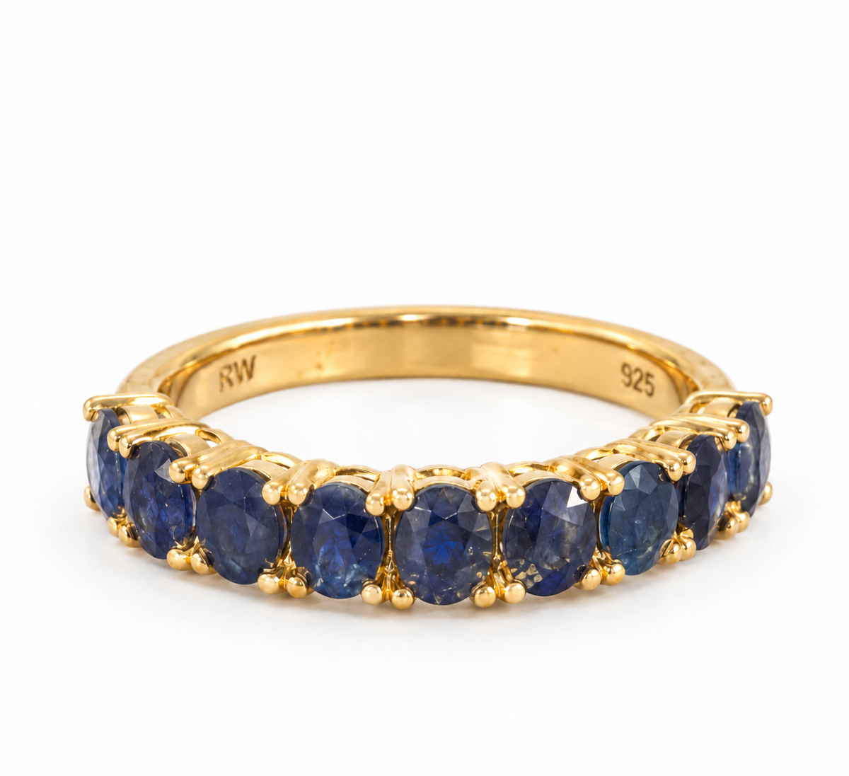 Sapphire 1/2 eternity band in 18k gold over sterling silver