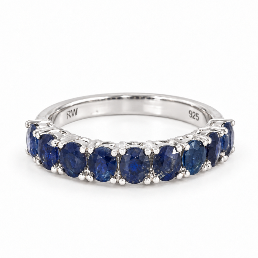 Sapphire 1/2 eternity band in sterling silver