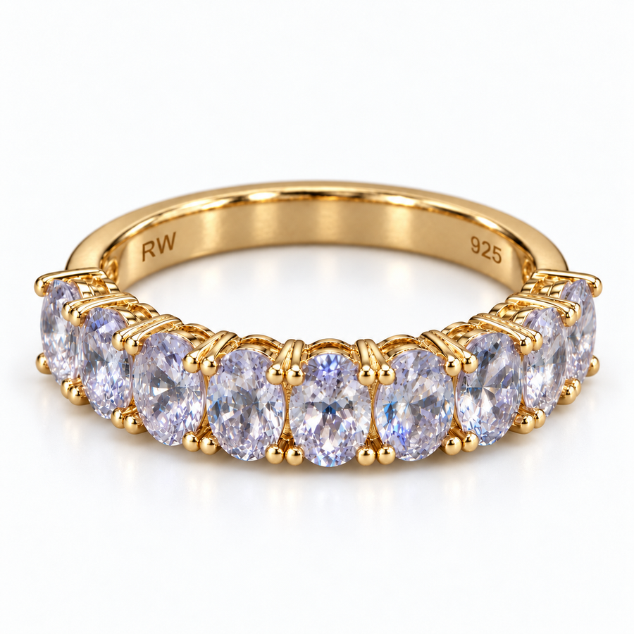 Tanzanite 1/2 eternity band in 18k gold over sterling silver
