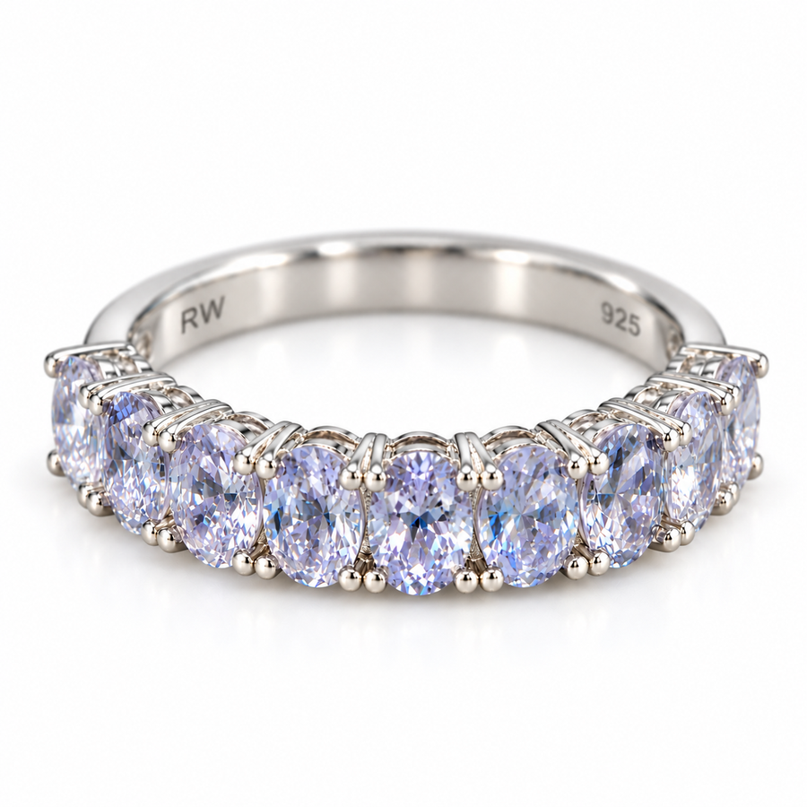 Tanzanite 1/2 eternity band in sterling silver
