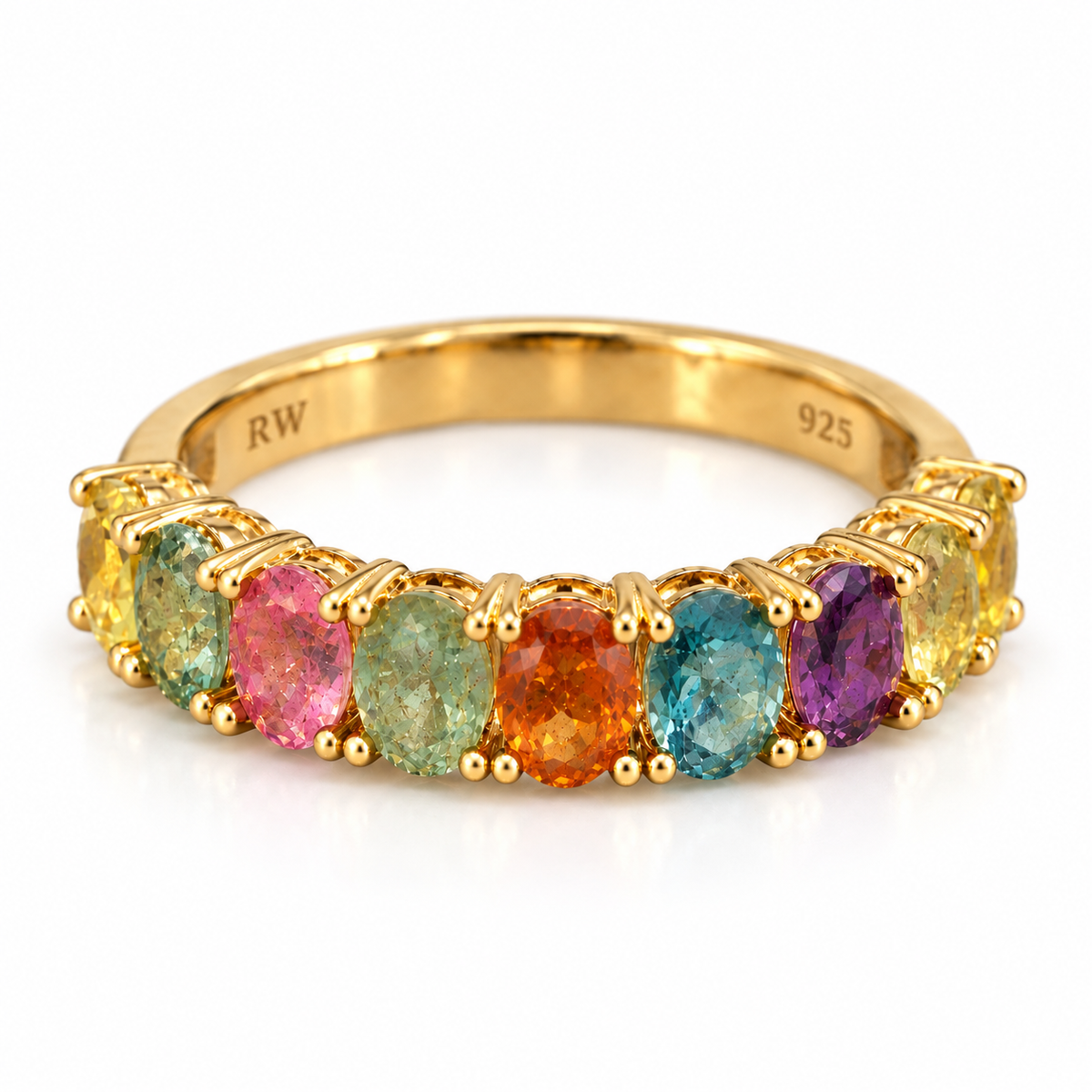 Tourmaline 1/2 eternity band in 18k gold over sterling silver