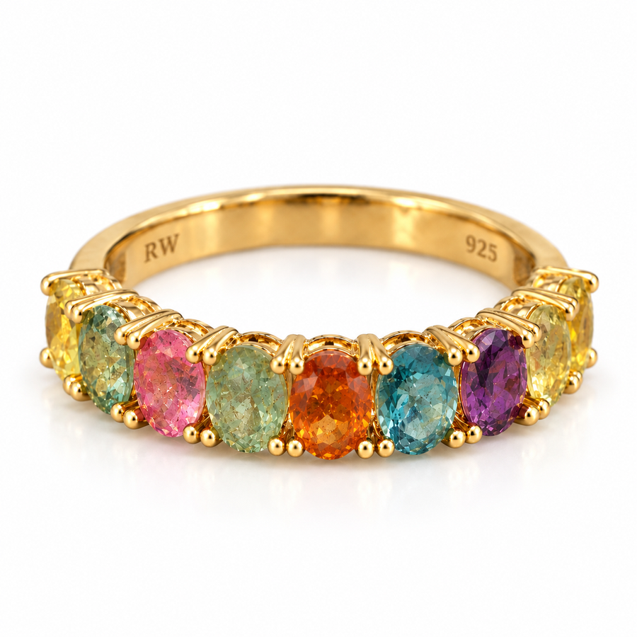 Tourmaline 1/2 eternity band in 18k gold over sterling silver