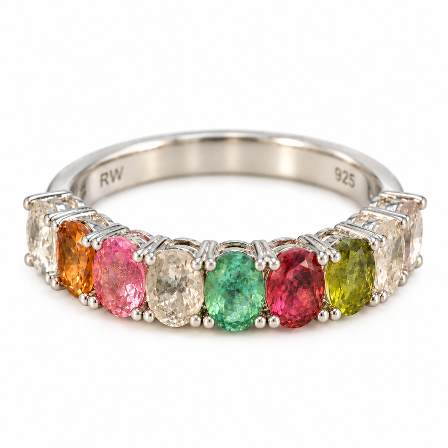 Tourmaline 1/2 eternity band in sterling silver