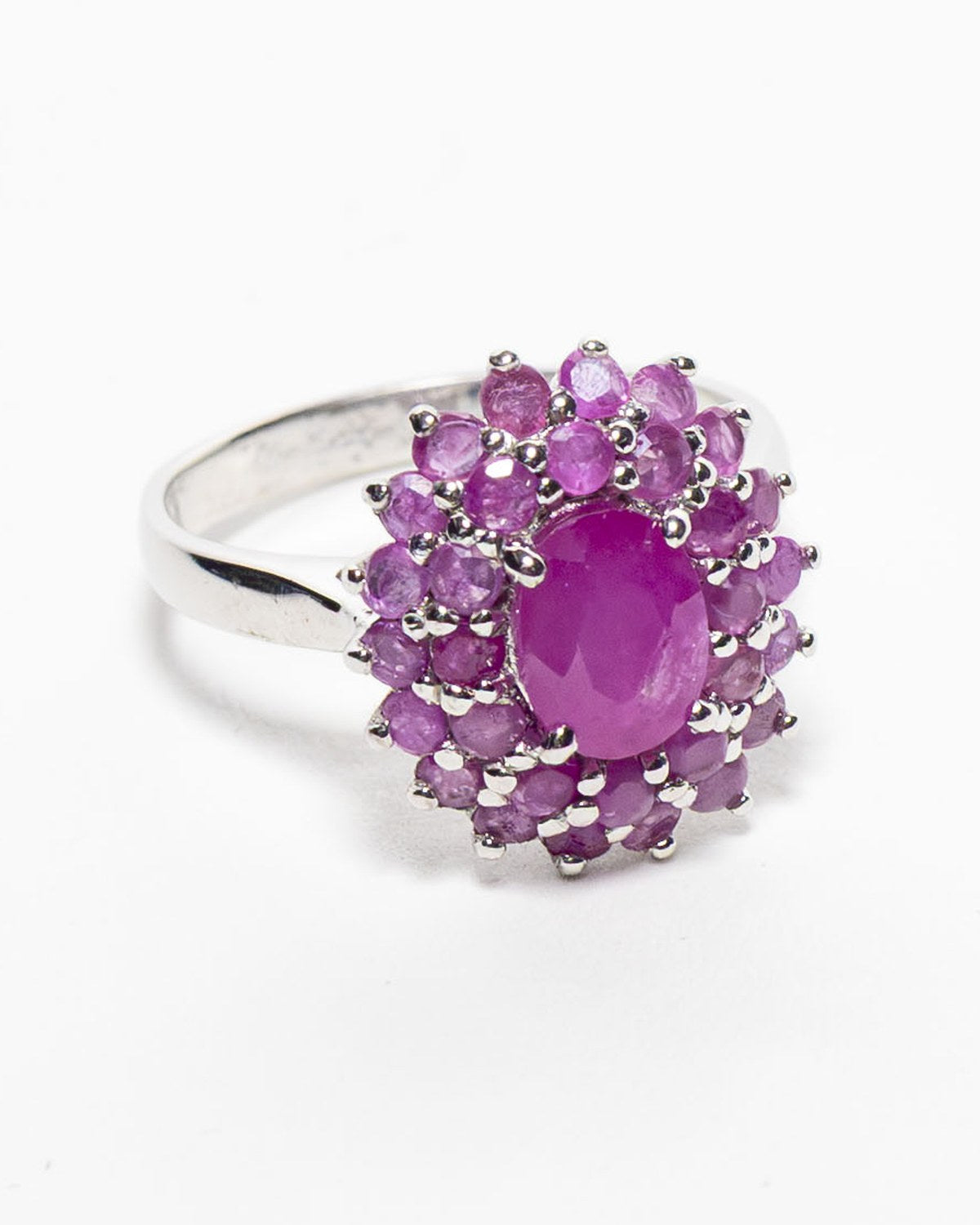 Ruby cluster ring in sterling silver